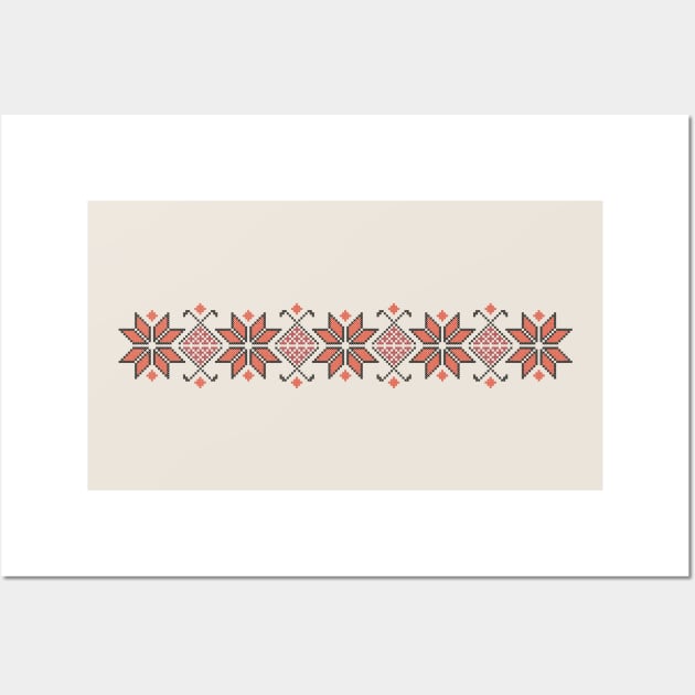 Palestinian Jordanian Tatreez Cross Stitch Realistic Traditional Embroidery Pattern Design #4 Wall Art by QualiTshirt